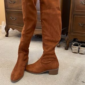 Vegan suede over the knee boots, chestnut color, 9.5